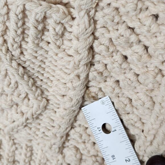 Fisherman Cardigan Sweater Womens Medium Cream Cable Knit Button Front Pockets - Picture 7 of 15
